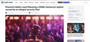 Crypto.news coverage of Phantom wallet lawsuit filed by cryptocurrency attorney LEXBRIDGE LC over memecoin exploit and security vulnerability